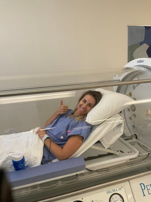 Shay Rowbottom in a Hyperbaric Oxygen Therapy (HBOT) Chamber at Hyperbaric Medical Solutions in Fort Lauderdale